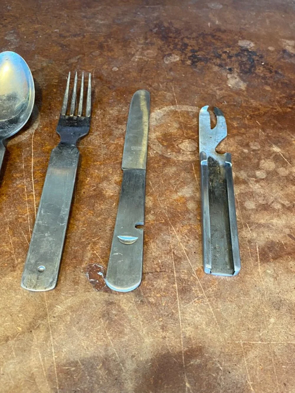Vintage Germany Military Feldbesteck Field Cutlery Set Steel Spoon Fork Knife